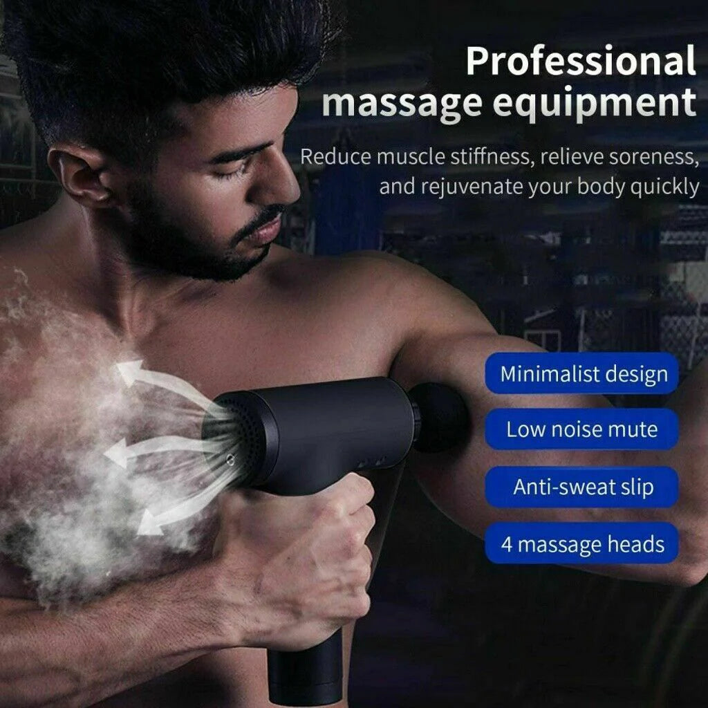 Massage Gun Deep Tissue Muscle Vibrating Relaxing + 4 Heads