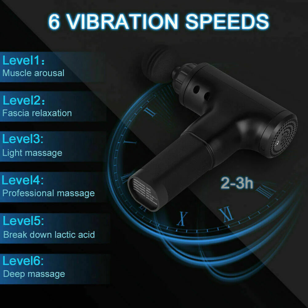 Massage Gun Deep Tissue Muscle Vibrating Relaxing + 4 Heads